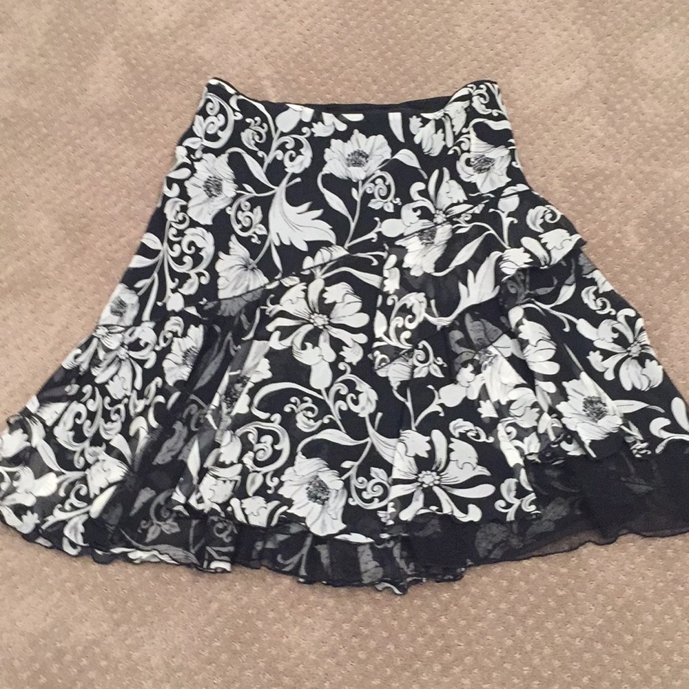RARE WHBM "Reconstructed" Black Floral Skirt
